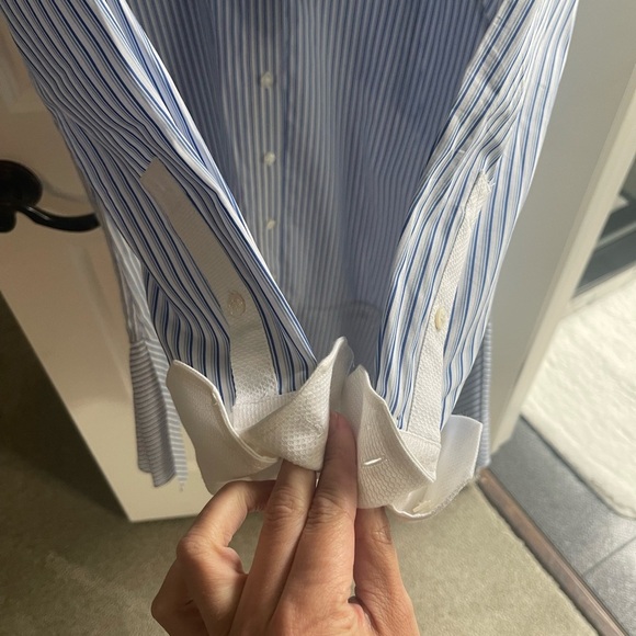 TORY BURCH Cora Cotton Shirt Dress Tunic Blue White Pinstripe Button Down 4 - Picture 9 of 11